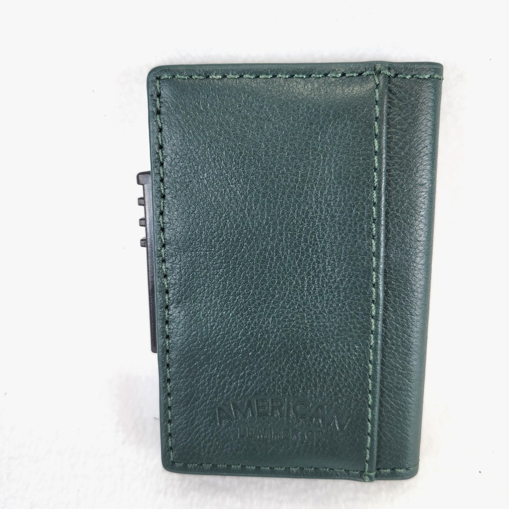 American Leather Co. Pop Slim Leather RFID Card Holder Wallet Green